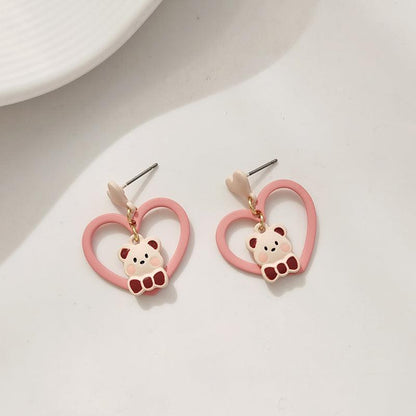 1 Pair Pink Heart Bear Earrings - Belle Rose Nails