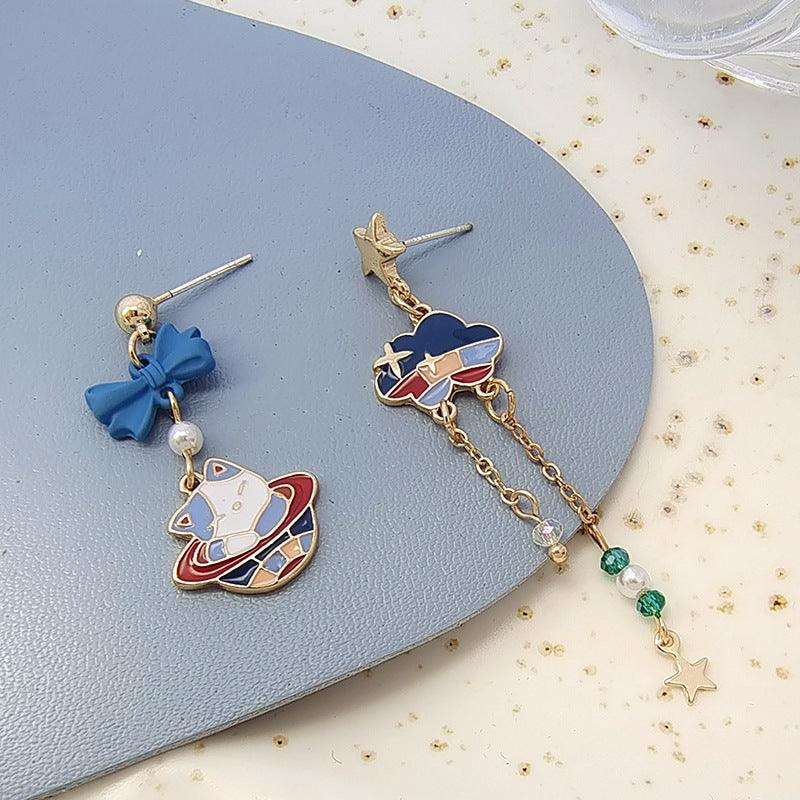 1 Pair Stars and Space Cat Earrings - Belle Rose Nails