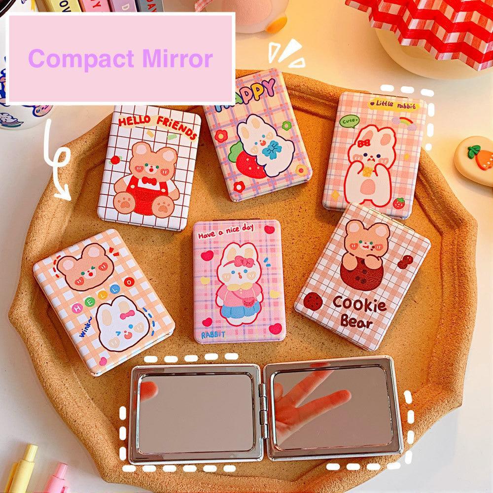 1 PCS Cute Kawaii Bunny Rabbit and Bear Compact Double-Sided Mirror