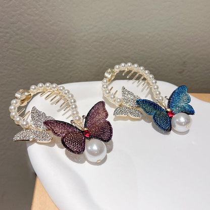 1 PCS Glittering Butterfly with Faux Pearls Hair Bun Hair Claw - Belle Rose Nails