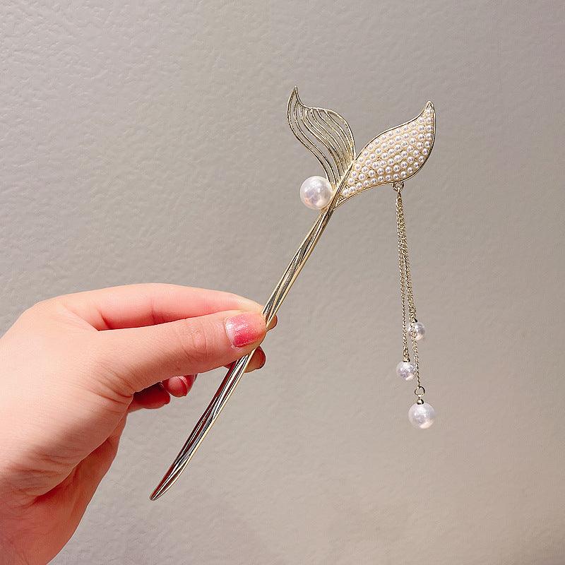 1 PCS Glittering Mermaid Tail Hair Stick with Long Tassels - Belle Rose Nails
