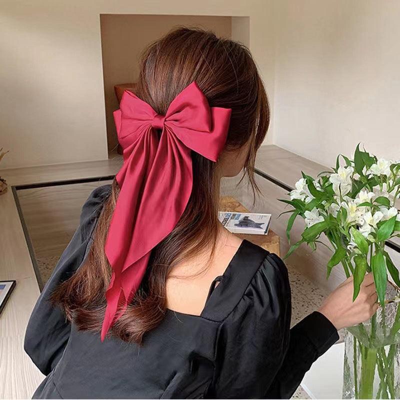 1 Pcs Large Hair Bow Bowtie Hair Clip (Red; Black; Beige) White