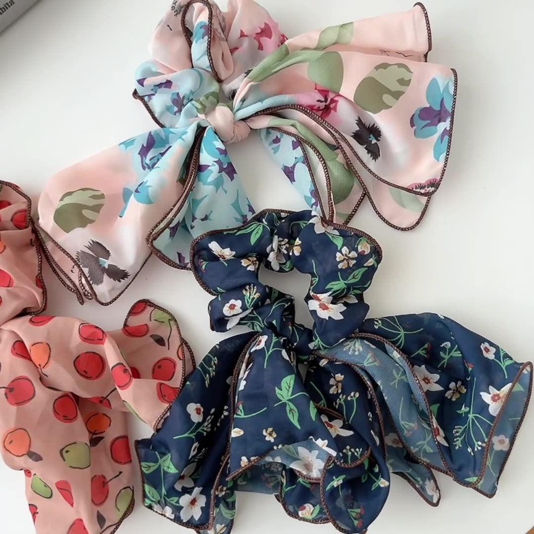 1 PCS Multi Layer Flower Blossom/Fruits Design Ribbon Scrunchie Hair Tie - Belle Rose Nails