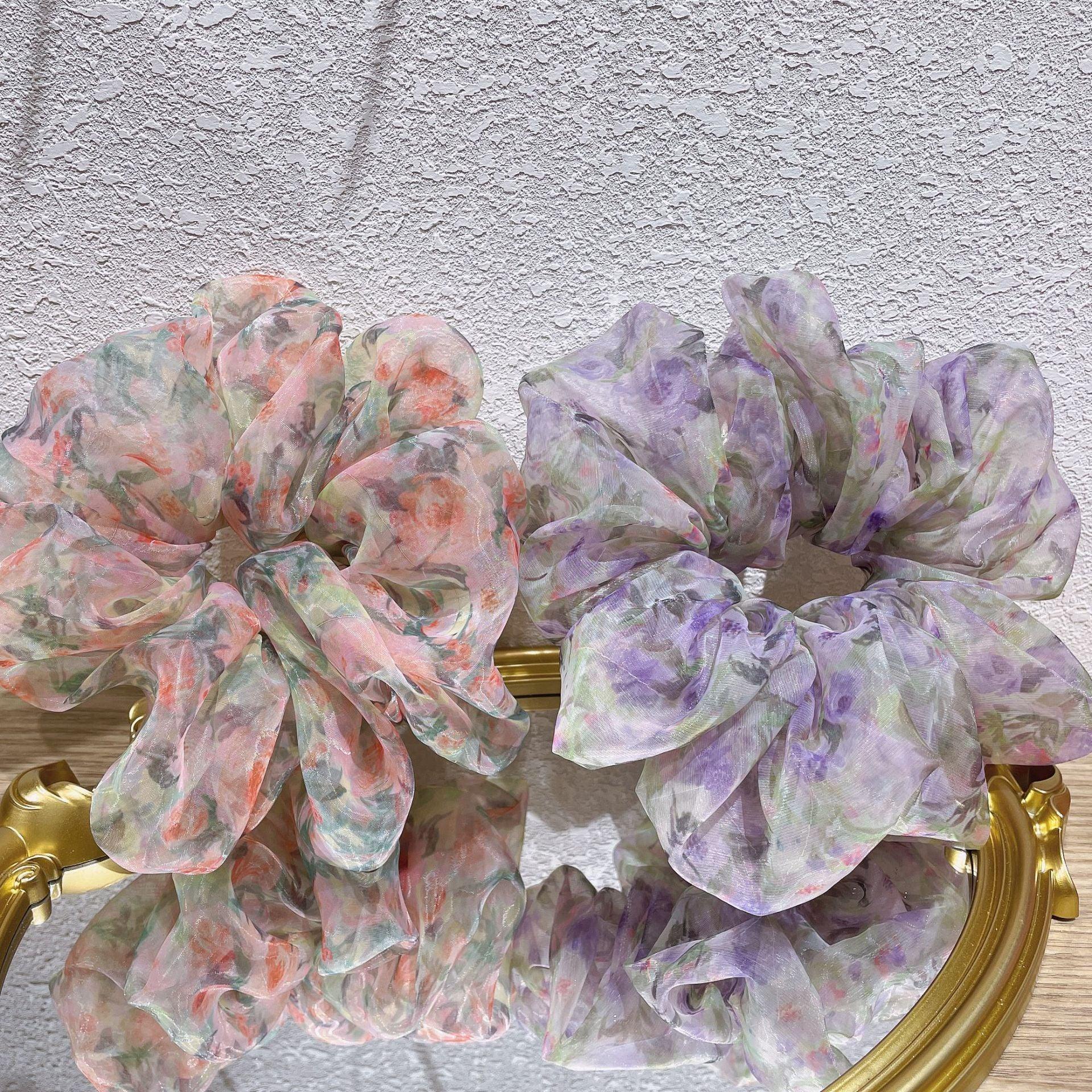 1 PCS Oil Painting Mountain Flowers Extra Large Scrunchie - Belle Rose Nails