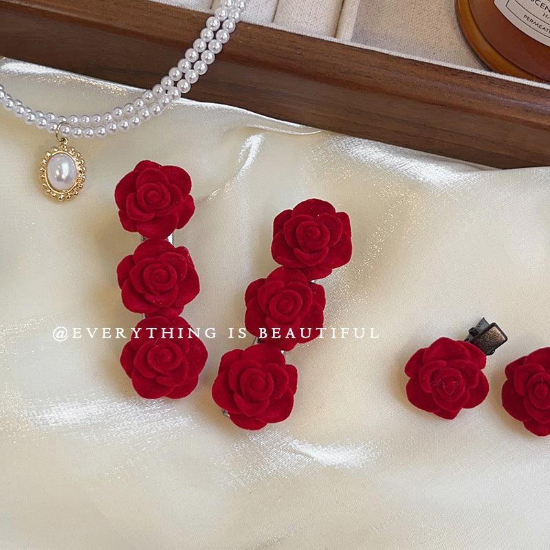 1 PCS Red Velvet Rose Hair Clip - Belle Rose Nails