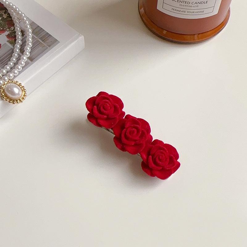 1 PCS Red Velvet Rose Hair Clip - Belle Rose Nails