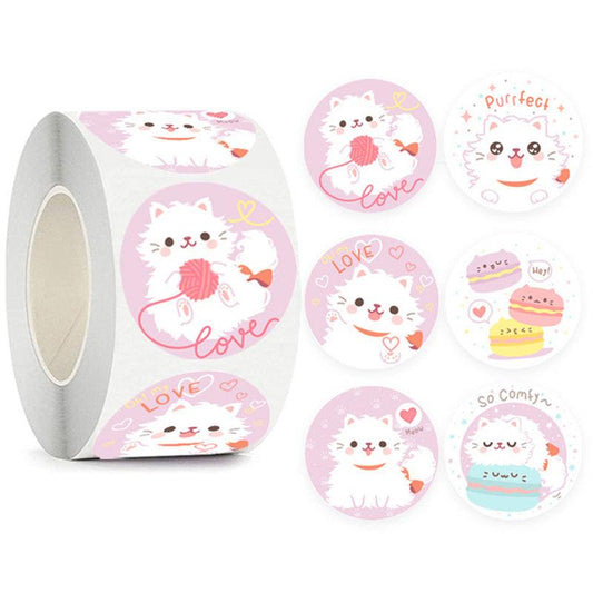 1 Roll Kitty Cute Purrfect Cat Stickers, 1 inch, 500 pcs - Belle Rose Nails