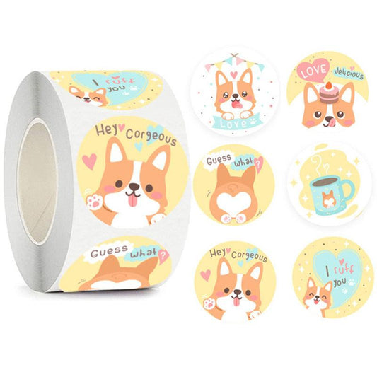 1 Roll of Cute Corgi Dog Stickers, 1 inch, 500pcs/roll - Belle Rose Nails