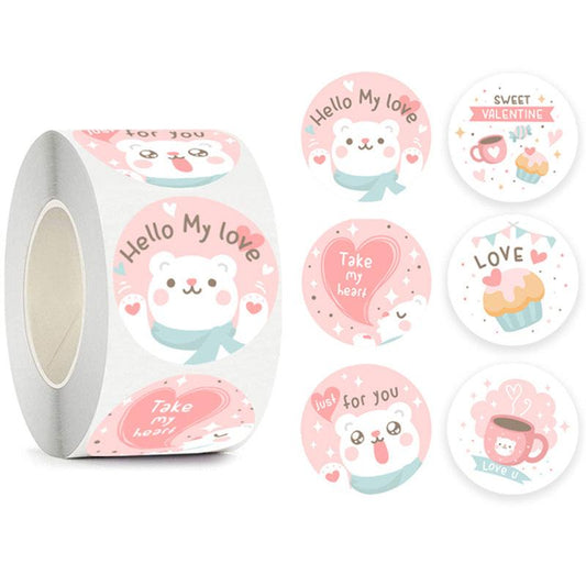 1 Roll of Kawaii Bear Stickers, 1 inch, 500 pcs - Belle Rose Nails