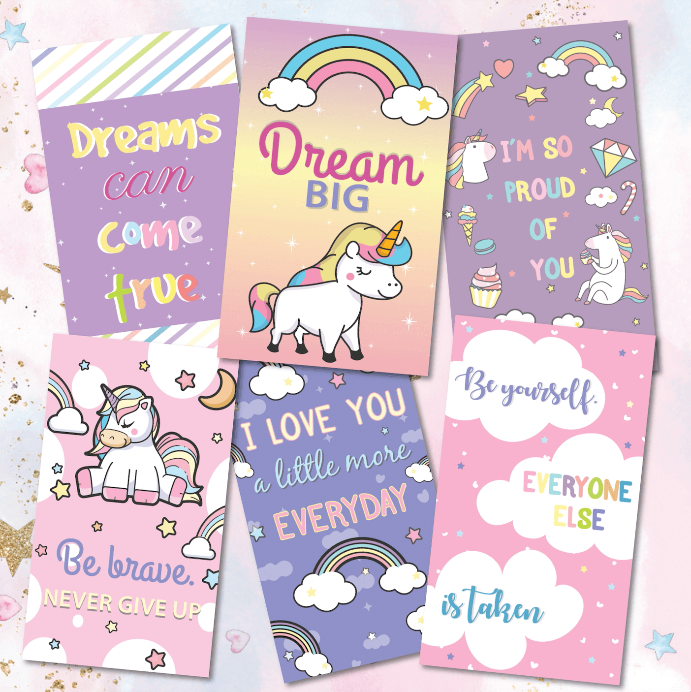 30 Pack Unicorn Theme Lunch Box Notes Love Notes Motivational Positive Cards - Belle Rose Nails