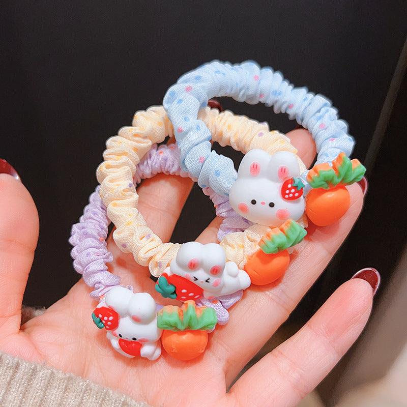 5 Pack Cute Kawaii Strawberry Bunny Rabbit with Carrot Colorful Hair Ties - Belle Rose Nails