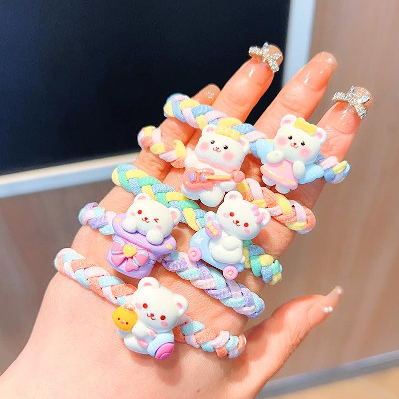 5 Pack Cute Present Cat Rainbow Colorful Hair Ties - Belle Rose Nails