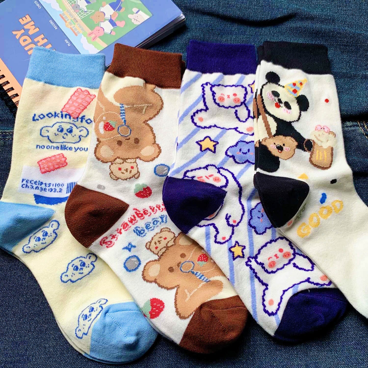 [HAPPY SCOOP] 1 Scoop of Funny/Floral/Animals/Cute/Painting-Inspired/Boho/Kawaii Styles Medium Length Cotton Socks