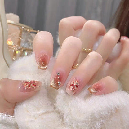[FULL SET GLITTERING] Pink Colourful Sparkly Fireworks Medium Length Press On Nails-NEW YEAR SPECIAL!