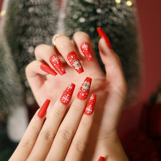 [Christmas 2024] Christmas Theme Gingerbread Man Snowflakes Long Press On Nails