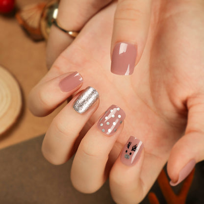 [Christmas 2024] Christmas Theme Silver Glittering Reindeer Short Press On Nails