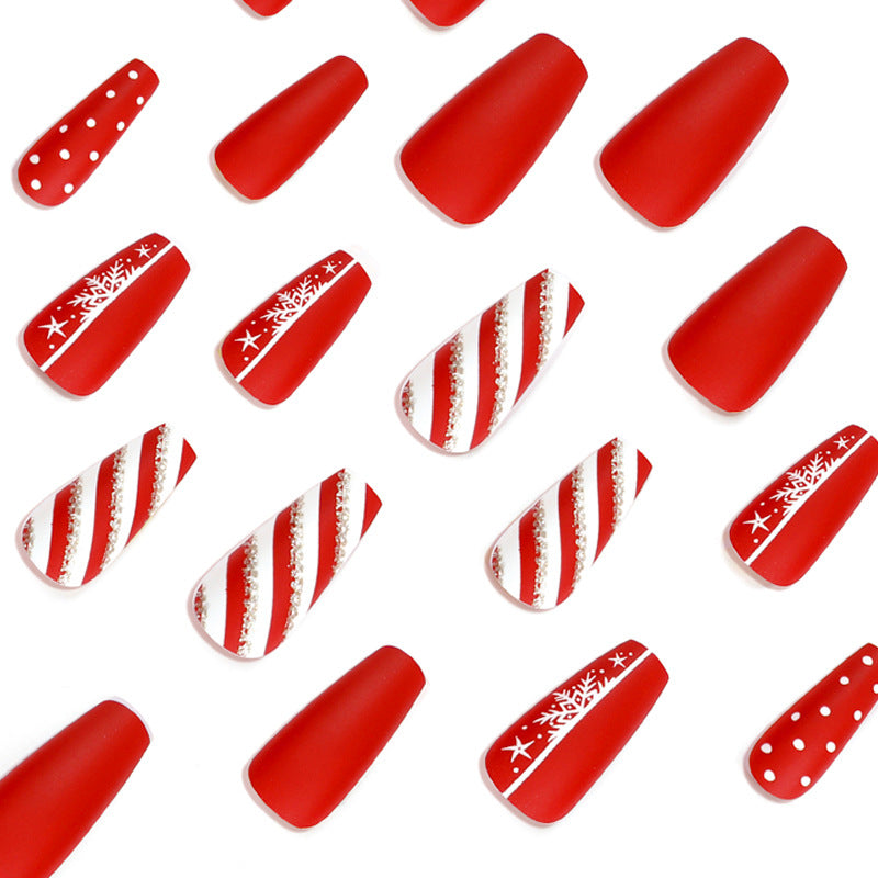 [Christmas 2024] Christmas Theme Red and White Matte Surface Snowflakes Long Press On Nails