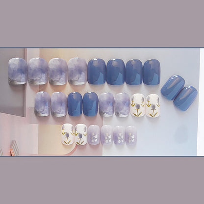 [2024  SALE] Romantic Blue Tulip Flower Short Press On Nails