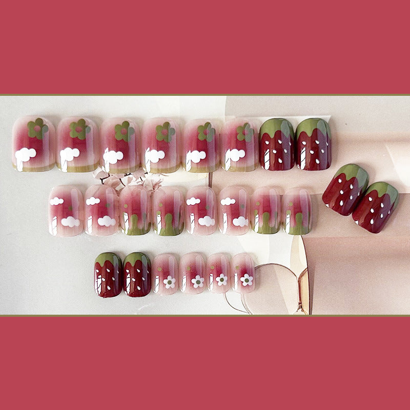 [2024  SALE] Sunny Day Strawberry Juice Short Press On Nails