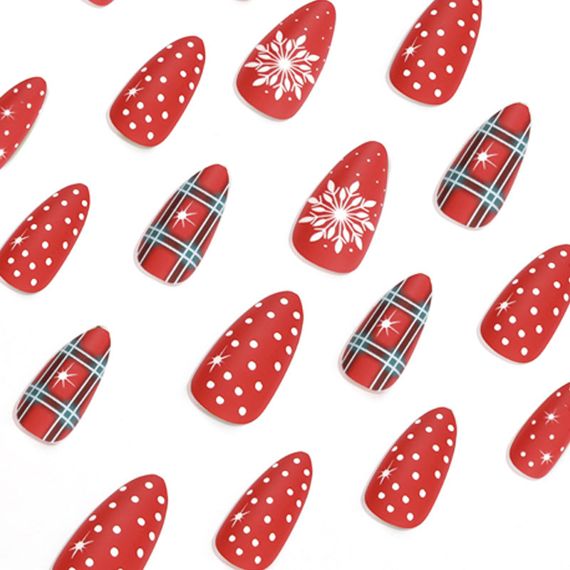 [Christmas 2024] Christmas Theme Red and White Snowflakes Matte Long Press On Nails