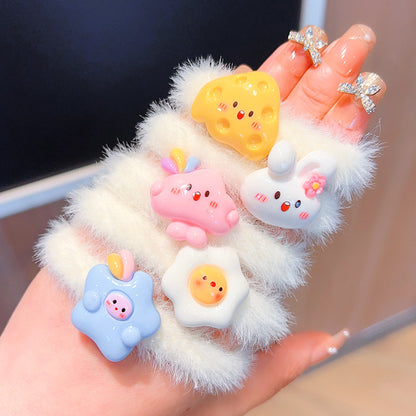 5 Pack Cute Cheese Bunny Rabbit Egg Rainbow and Stars Fluffy Small Hair Ties