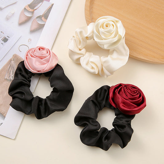 1 PCS Romantic Rose French Vintage Style Faux Silk Scrunchies Hair Tie