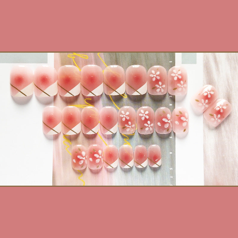 [SPRING SALE] Pink and White Cherry Blossom Flowers Short Press On Nails