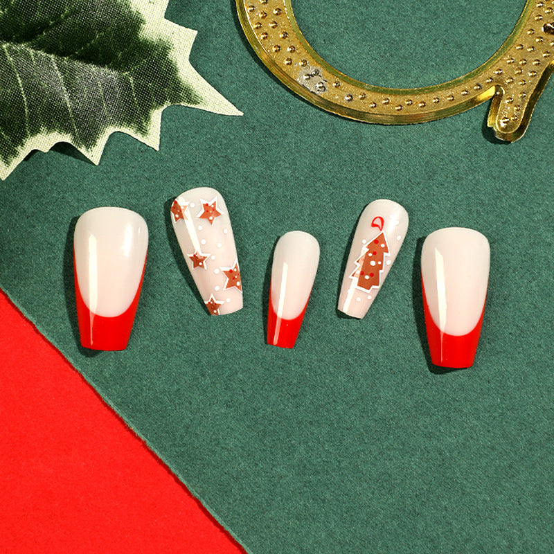 [Christmas 2024] Christmas Theme Gingerbread Tree and Stars Long Press On Nails