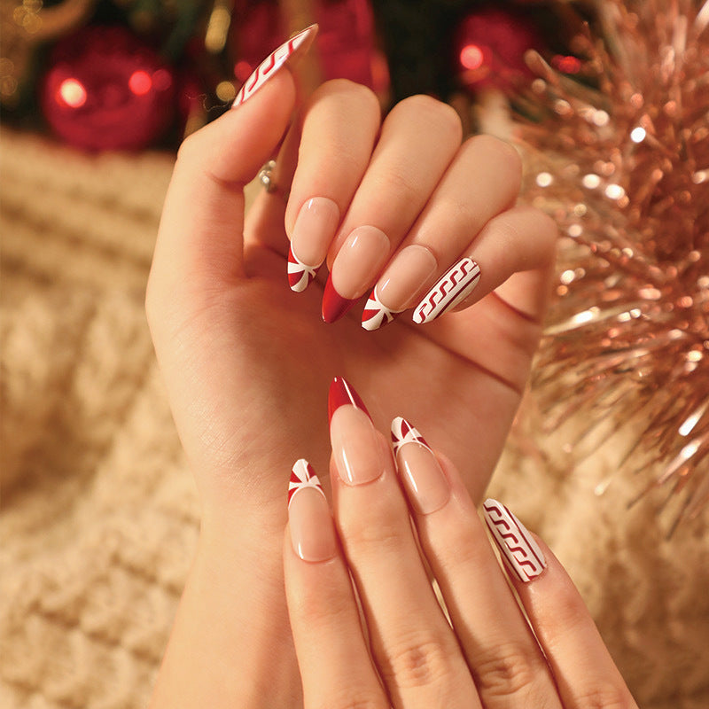 [Christmas 2024] Christmas Theme Red Present and French Long Press On Nails