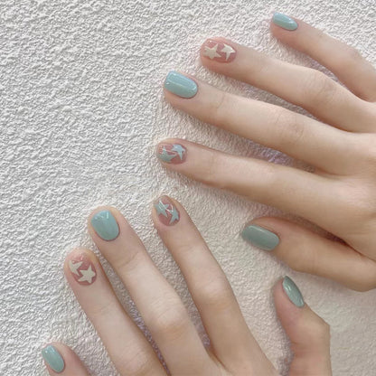 [SPRING SALE] Blue and White Stars Short Press On Nails