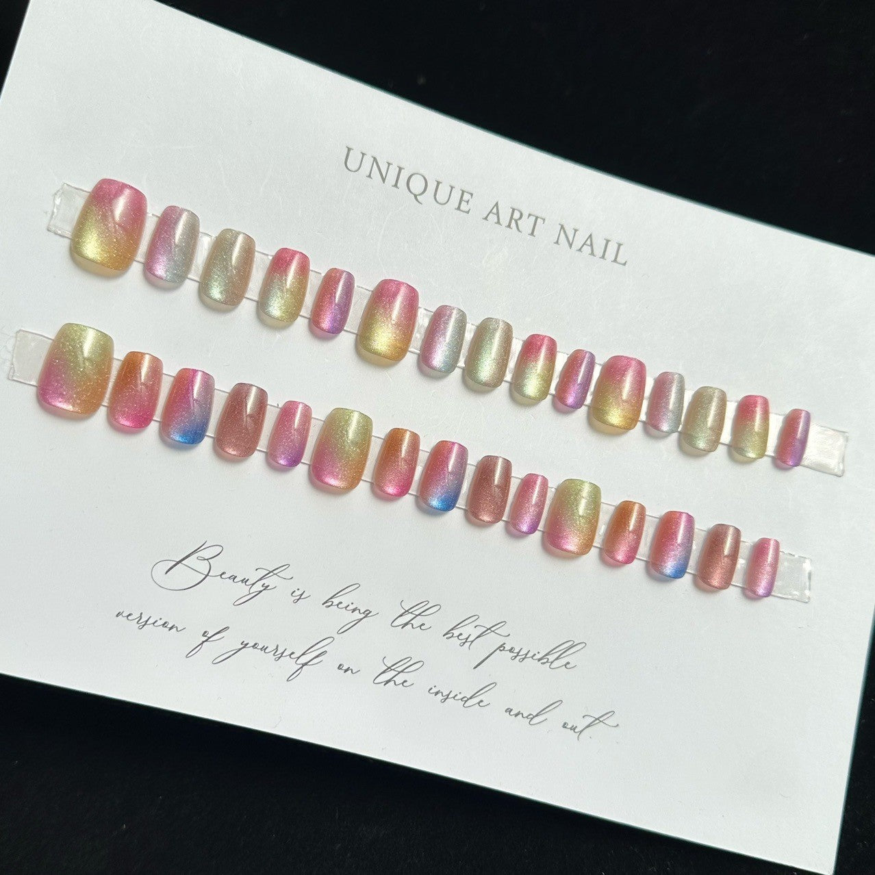 [FULL SET GLITTERING] Moonlight Glitter Rainbow Ombre Color Short Press On Nails