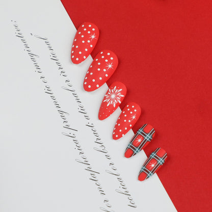 [Christmas 2024] Christmas Theme Red and White Snowflakes Matte Long Press On Nails