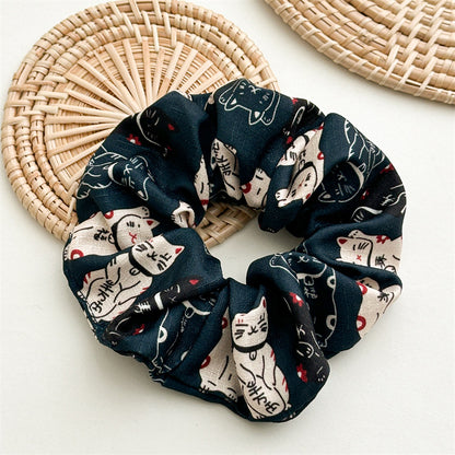 1 PCS Fortune Cat Good Fortune Lucky Cat Scrunchies Hair Tie