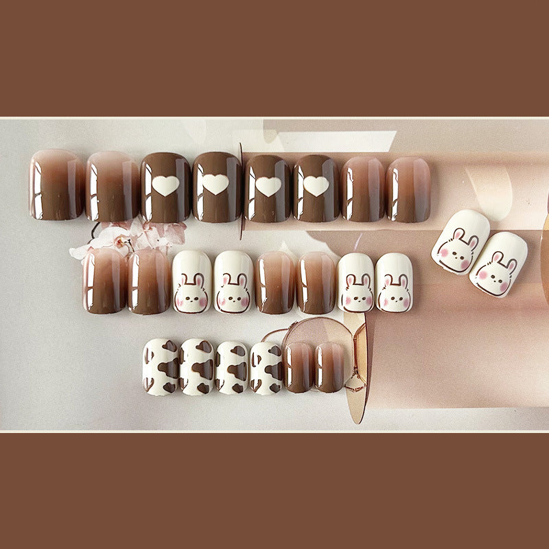 [2024 SALE] Cute Chocolate Bunny Medium Short Press On Nails
