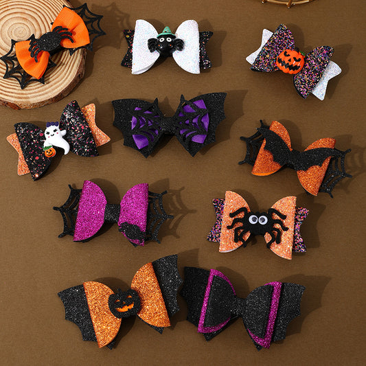 [Halloween 2023] 1 PCS Glittering Bowtie Wicked Pumpkins/Spiders/Monsters Hair Clip