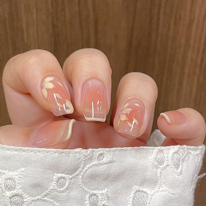 [2024  SALE] Almond White Flowers Medium Short Press On Nails