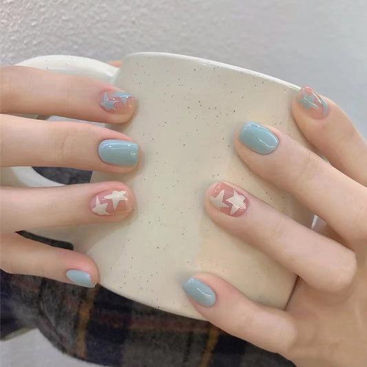[SPRING SALE] Blue and White Stars Short Press On Nails