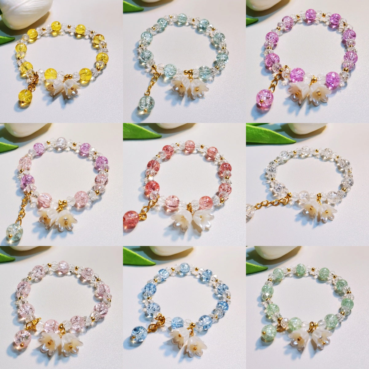 Boutique spring flower outlets glass bead charm bracelet /colorful