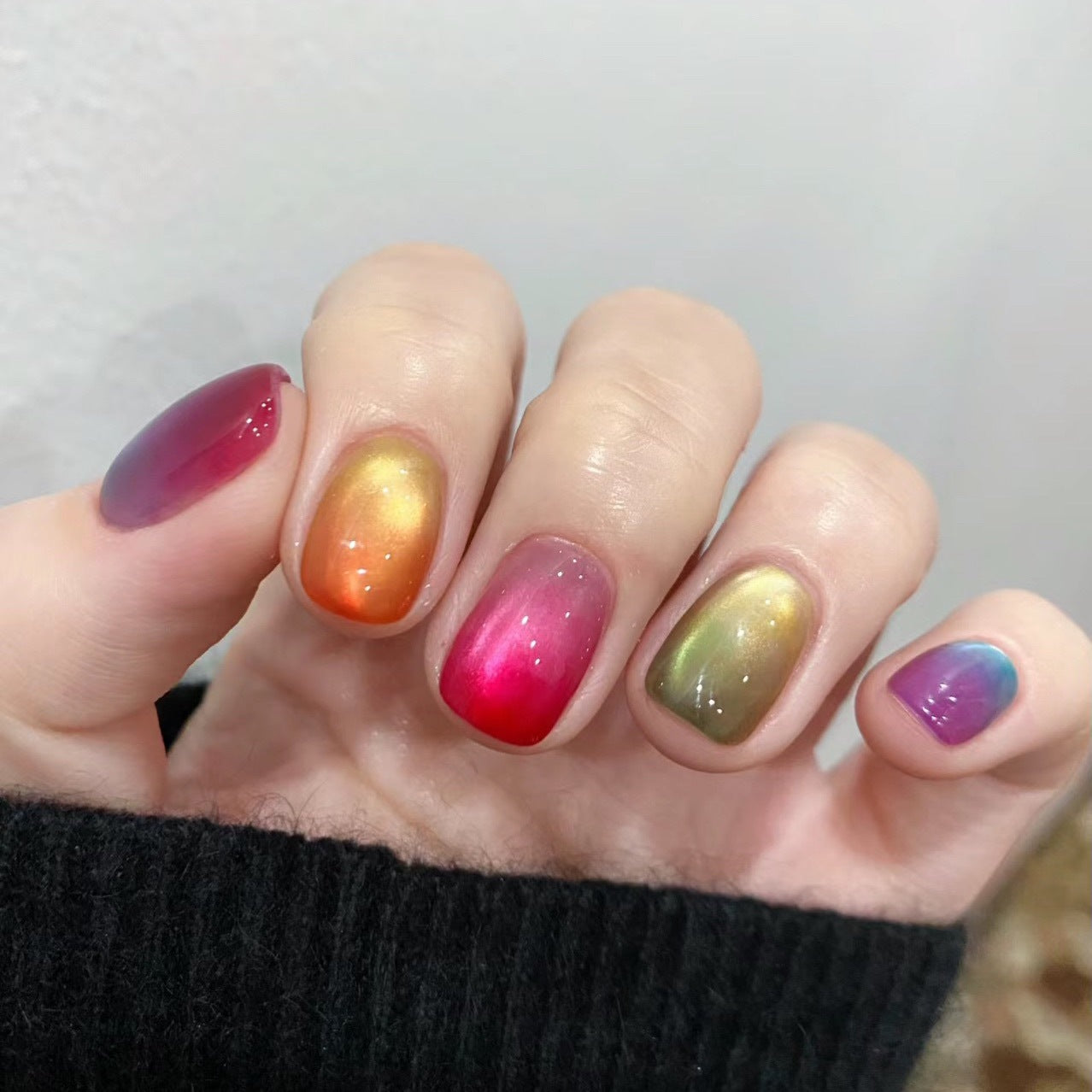 [FULL SET GLITTERING] Moonlight Glitter Rainbow Ombre Color Short Press On Nails