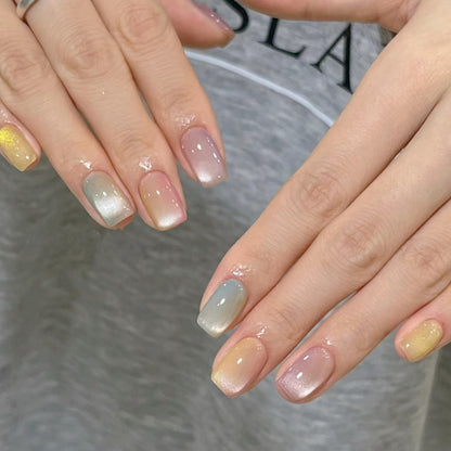 [FULL SET GLITTERING] Moonlight Glitter Pink Blue Yellow Rainbow Color Medium Short Press On Nails