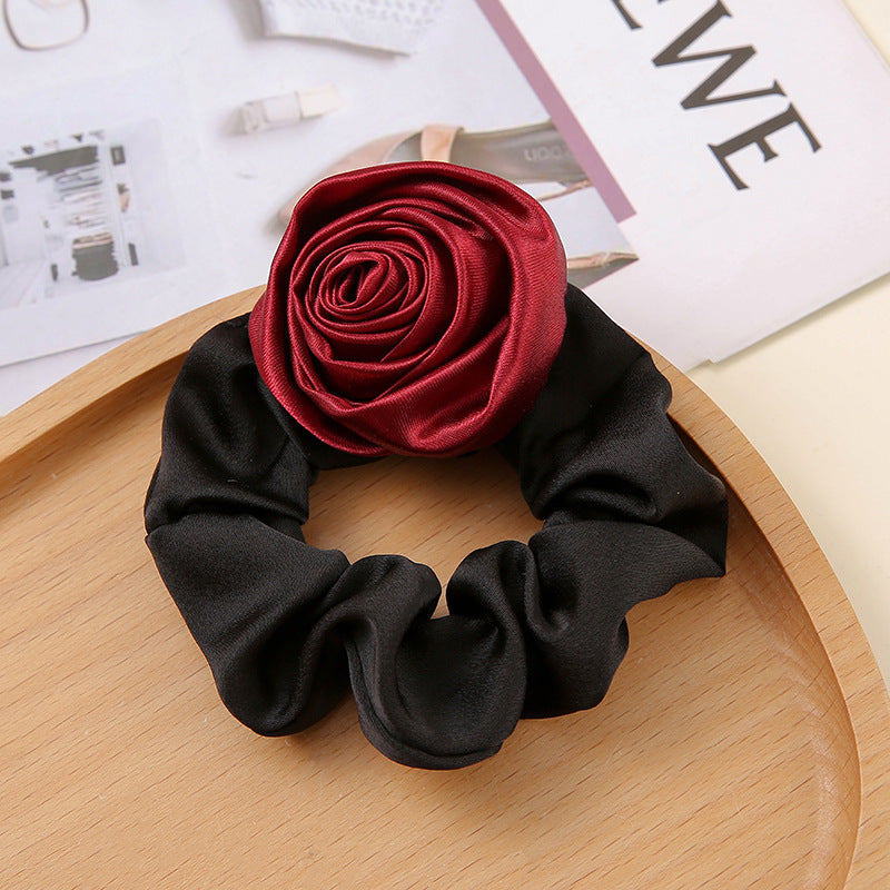 1 PCS Romantic Rose French Vintage Style Faux Silk Scrunchies Hair Tie