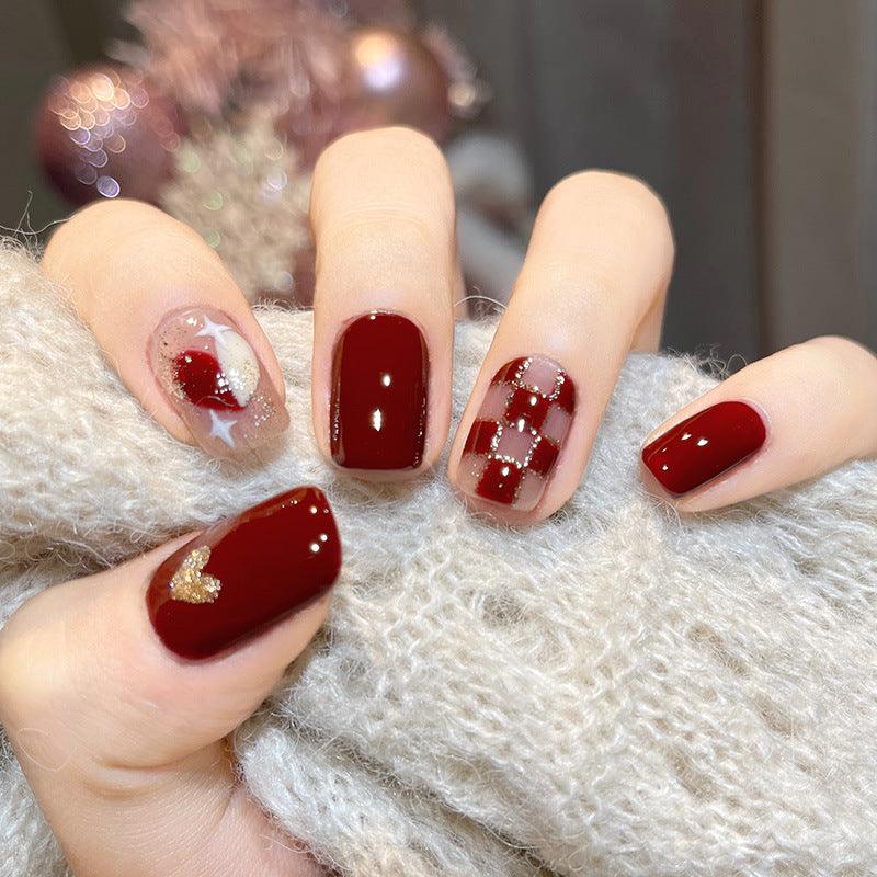 [SPRING MEGA SALE] Red Glittering Square and Hearts Short Press On Nails - Belle Rose Nails