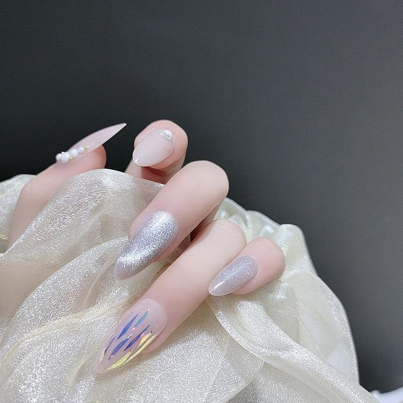Aurora Glittering Neutral Long Press On Nails - Belle Rose Nails