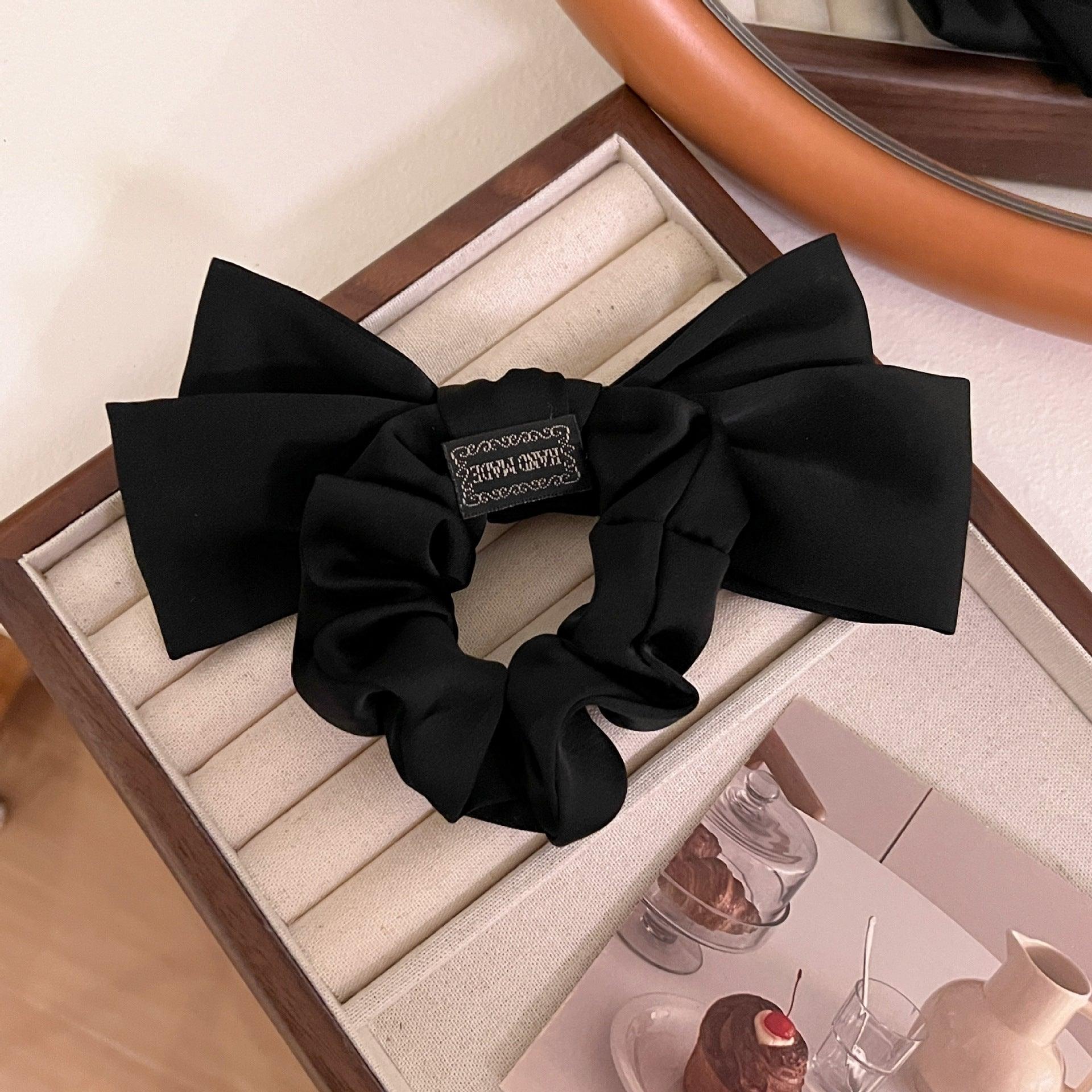 [SUMMER SALE] 1 PCS Double Layer Black Hair Bow Scrunchie Hair Tie - Belle Rose Nails