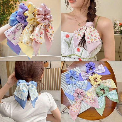 [SUMMER SALE] 1 PCS Flower Design Hair Bow Scrunchie Hair Tie-Pink, Blue, Green, Purple, Yellow - Belle Rose Nails