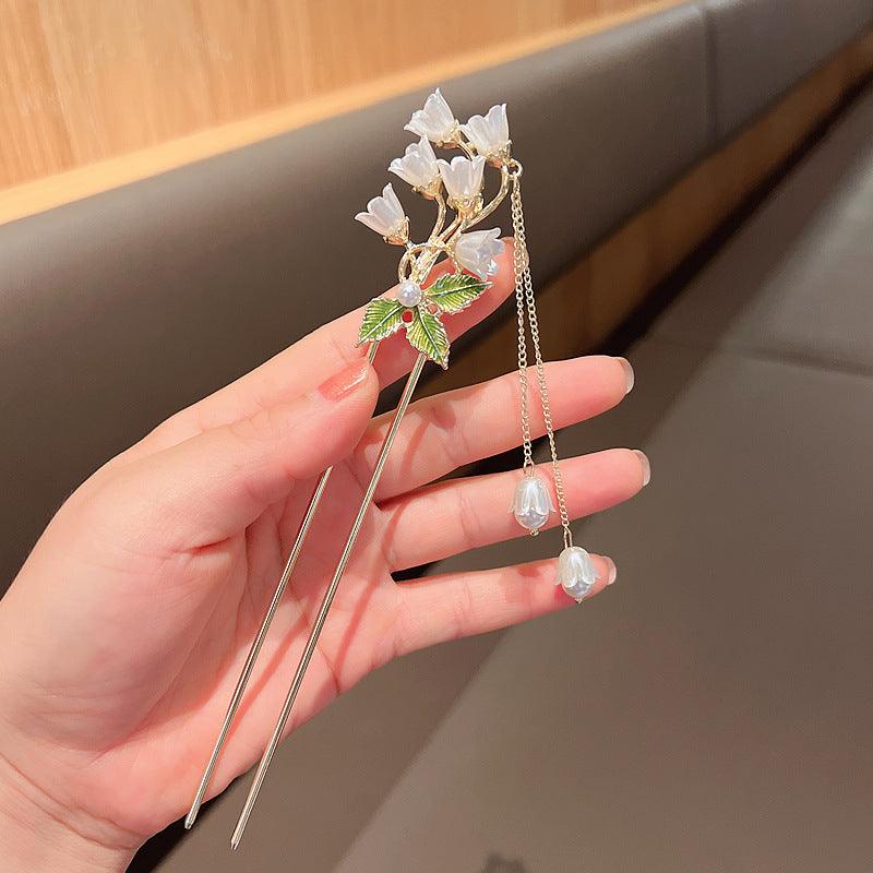 1 PCS Lily of the Valley Flowers Double Stick with Long Tassels Hair S