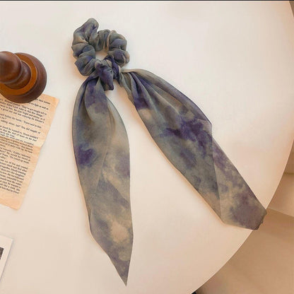 [AUTUMN SALE] 1 PCS Tie Dye Style Midnight Blue Ribbon Scrunchies Hair Tie - Belle Rose Nails