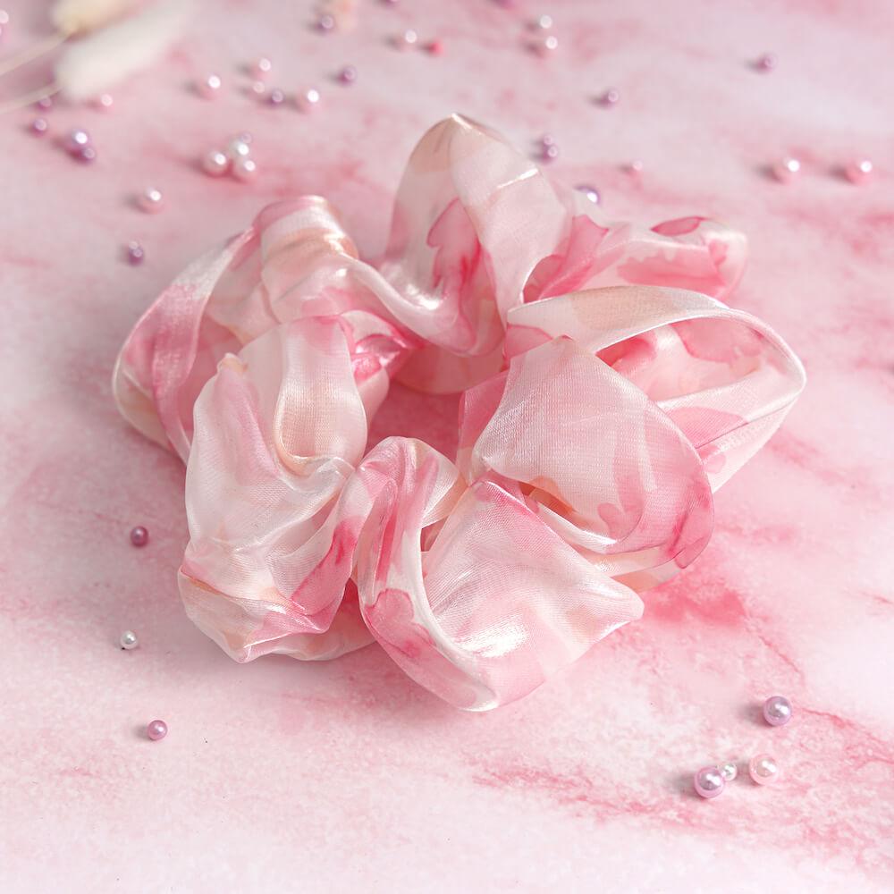 1 PCS Watercolor Sweet Floral Design Glittering Chiffon Scrunchie - Belle Rose Nails