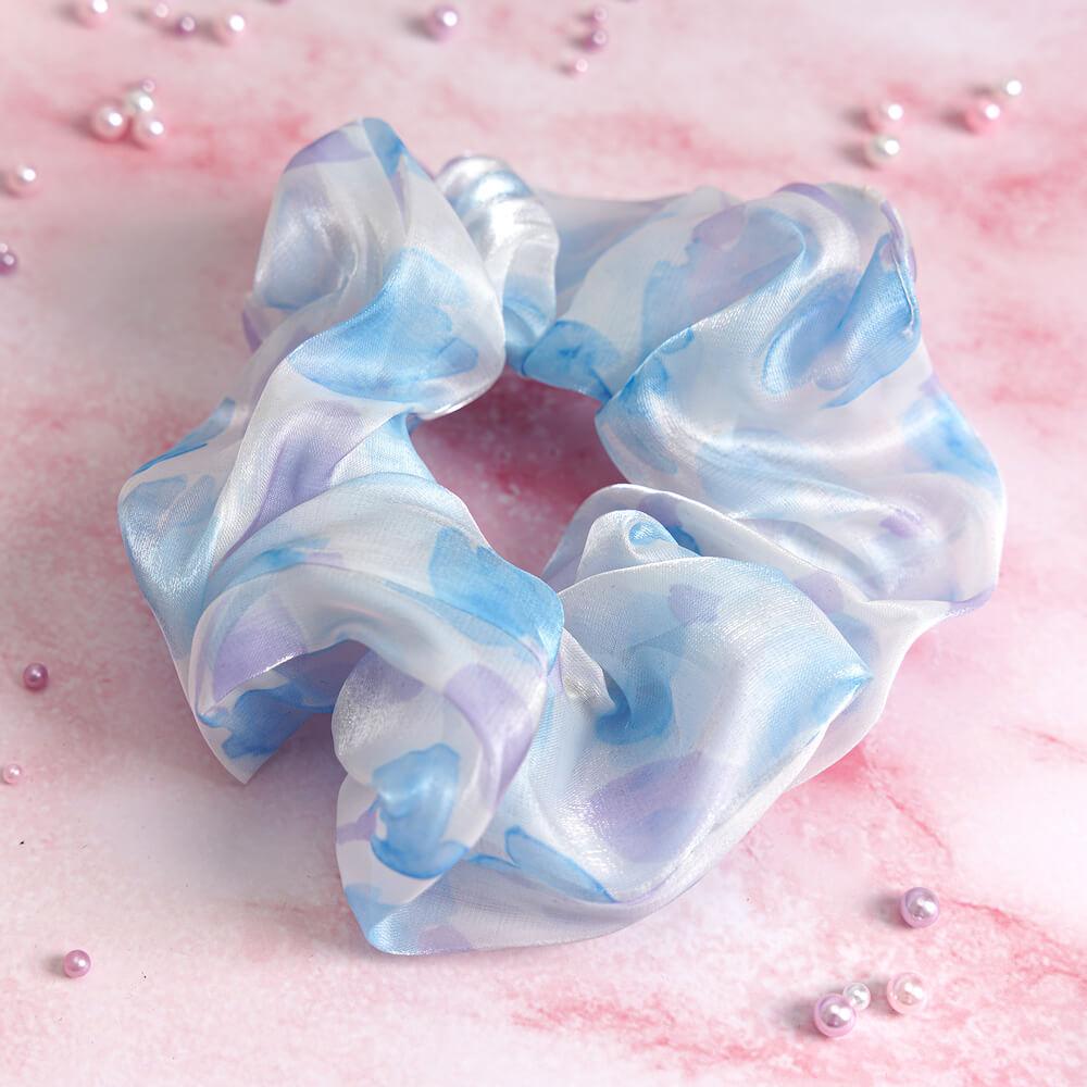 1 PCS Watercolor Sweet Floral Design Glittering Chiffon Scrunchie - Belle Rose Nails