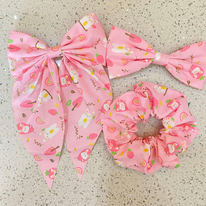 [AUTUMN SALE] 3 Pack (1 scrunchie + 2 hair bow clips ) Cute Forest Bunny Rabbit Scrunchie Hair Tie and Hair Bow Clips - Belle Rose Nails